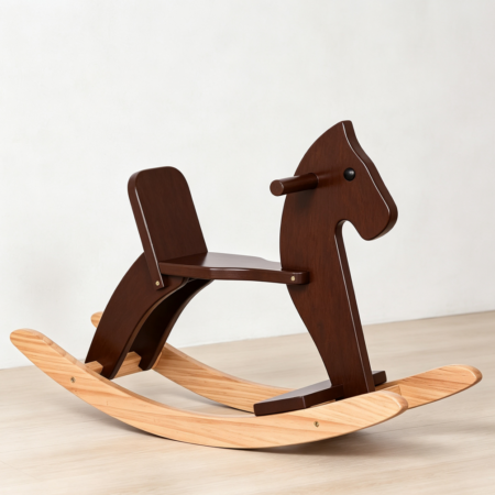 Espresso Classic Wooden Rocking Horse with Pedal and Backrest