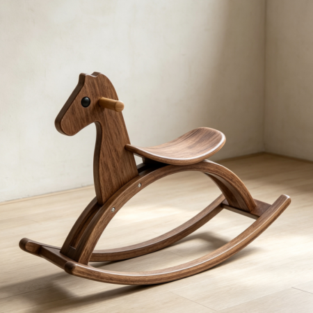 Walnut Rubber Wood Rocking Horse with Triangular Support