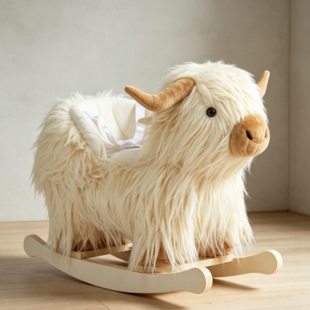 Highlander Cattle Wooden Rocking Horse Ages 1+ with 3-Side Seat