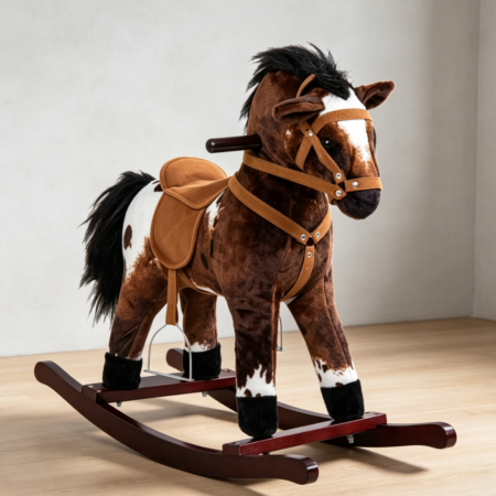 Dark Brown Plush Horse Rocker with Realistic Sounds Ages 3+